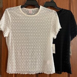2 NWT NoBoundaries OffWhite Black ShortSleeve LettuceHem lace tops JuniorXXL(19)